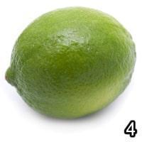 A green fruit, round except for a bump to the left, with a 4 in the bottom right